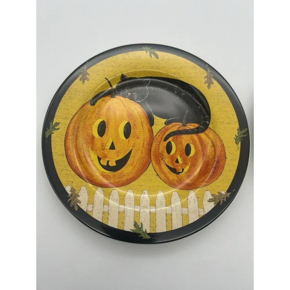 Sakura Warren Kimble Pumpkin Dreams Plates Set of 2 Halloween Jack-O-Lantern Cat